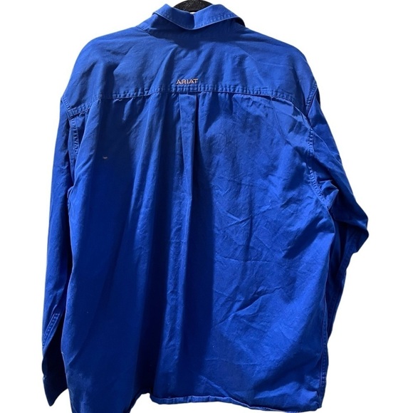 Ariat 100% Cotton Men's Size XXL Long Sleeve Blue Button Down Collared Shirt - Picture 5 of 6